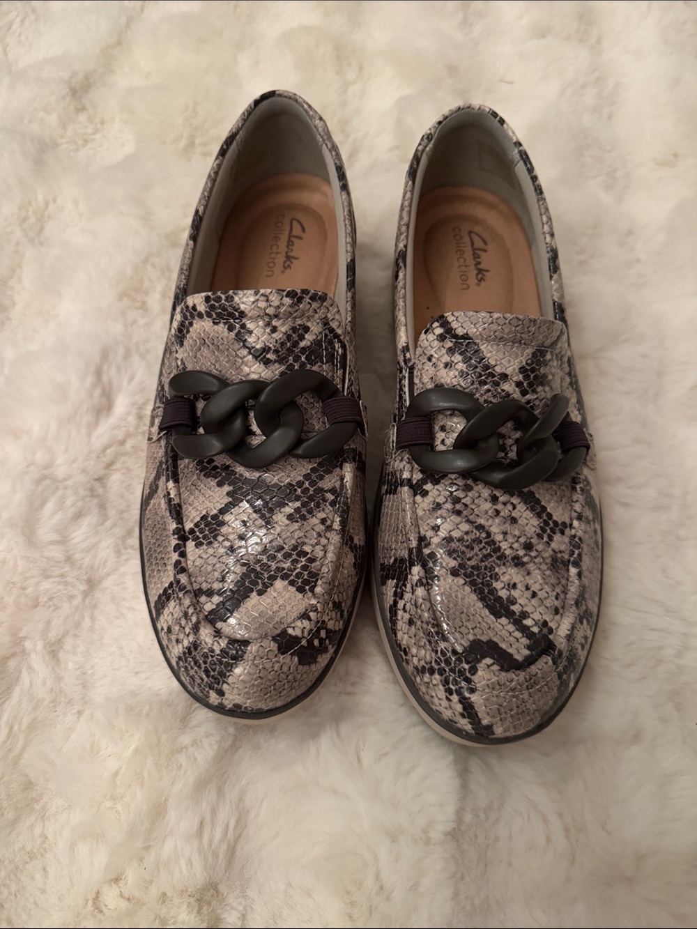 Women's Clark’s Snake-Print Loafers in Taupe